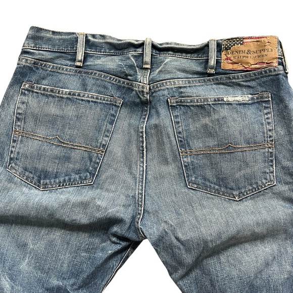 Denim & Supply Ralph Lauren Straight Jeans 38x32 Distressed Whiskered Denim - Picture 12 of 13